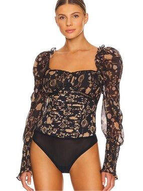 Free People Brunch Date Bodysuit in black combo size XS NWT